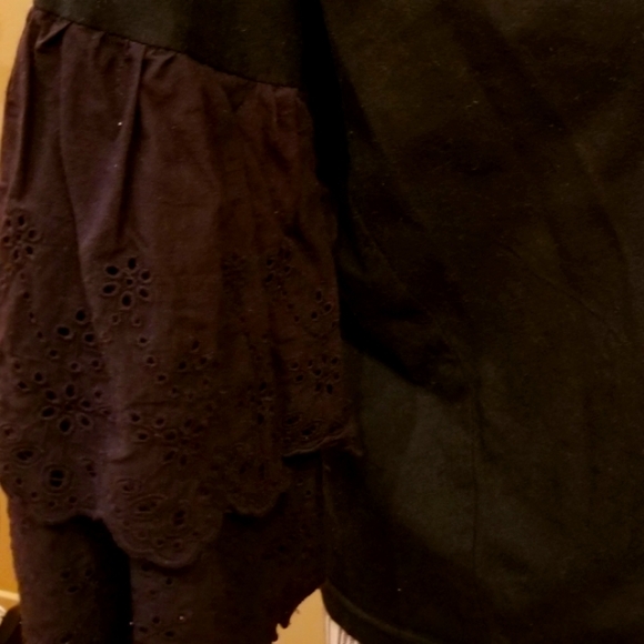 Mustard Seed Black 100% Cotton Eyelet Puffy Layered Sleeve Crop Top - Picture 8 of 10